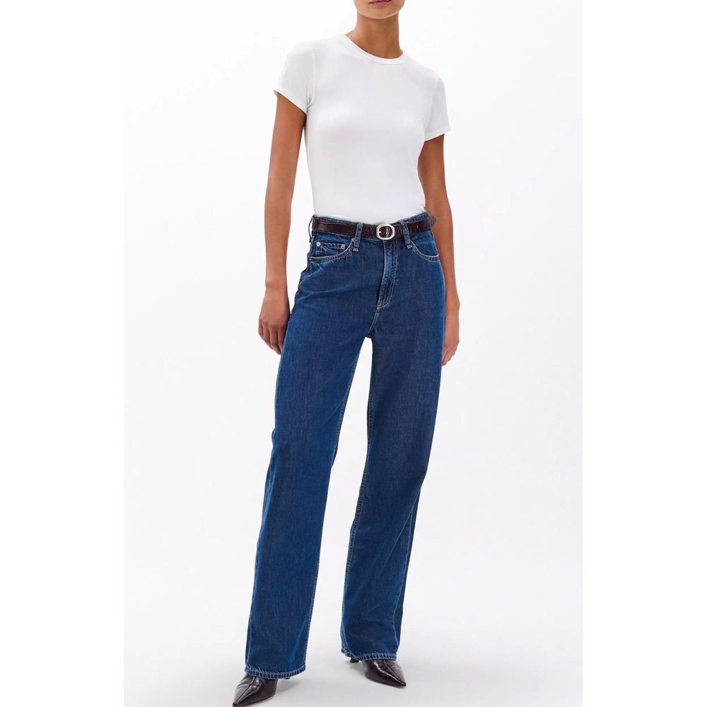 Rag & Bone The Logan Mid-Rise Wide Leg Rigid Denim Jeans Indigo Blue 32 New